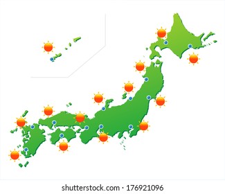 Japan weather map, vector illustration