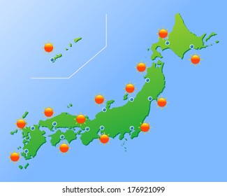 Japan weather map, vector illustration