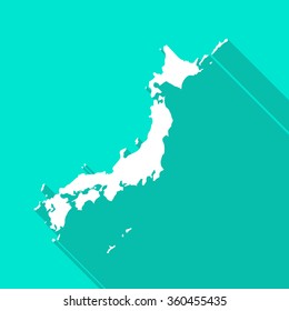 Japan white map,border flat simple style with long shadow on turquoise background