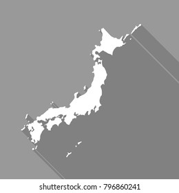Japan white map,border flat simple style with long shadow on gray background