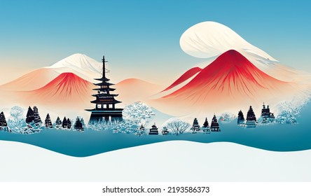 Japan winter season vector panorama wallpaper