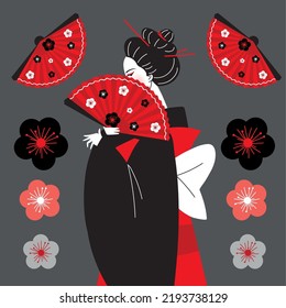 japan woman geisha with fan