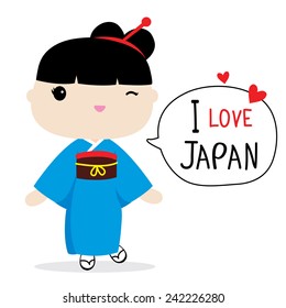 Japan Women National Dress Cartoon Vector