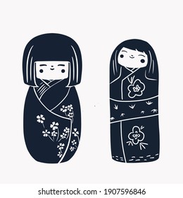 Japan wood dolls Kokeshi vector illustration