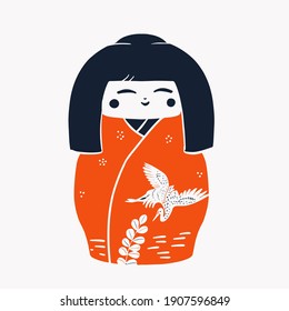 Japan wood dolls Kokeshi vector illustration