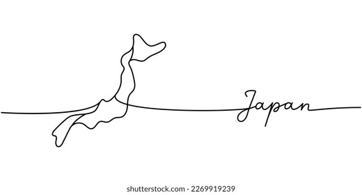 Japan - word with country silhouette one line. Minimalist drawing of phrase illustration. Japan country silhouette continuous one line illustration.