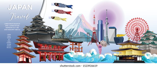 Japan of world famous landmarks for traveling , popular tourist attraction ,and for postcard tour advertising
