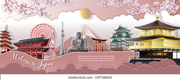 Japan of world famous landmarks for traveling , popular tourist attraction ,and for postcard tour advertising