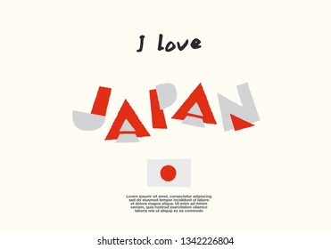 Japan : World Flag with fun geometrical alphabets : Vector Illustration 
