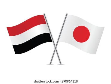Japan and Yemen flags. Vector illustration.