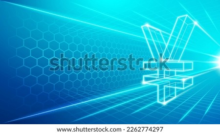 Japan Yen (JPY) China Yuan Renminbi (CNY, RMB) Futuristic Hologram Neon Glow Perspective View National Currency Sign Symbol Fast Transaction Exchange Speed Hologram Design Backdrop Background