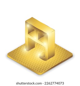 Japan Yen (JPY) Kanji 2.5D Isometric Projection Left View Currency Sign Symbol Vector Design Gold Icon Isolated on White Background