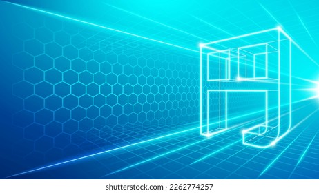 Japan Yen (JPY) Kanji Futuristic Hologram Neon Glow Perspective View National Currency Sign Symbol Fast Transaction Exchange Speed Hologram Design Backdrop Background Illustration