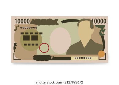 Japan Yen Vector Illustration. Japanese money set bundle banknotes. Paper money 10000 JPY. Flat style. Isolated on white background. Simple minimal design.