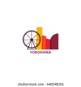Japan Yokohama city modern skyline landmark panorama shape vector logo banner