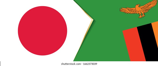 Japan and Zambia flags, two vector flags symbol of relationship or confrontation.