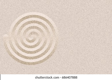 Japan Zen Garden Design Layout Background Vector With Copy Space. Geometric Ripples And Sand Texture.