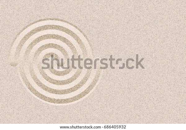 Japan Zen Garden\
design layout background vector with copy space. Geometric ripples\
and sand texture.