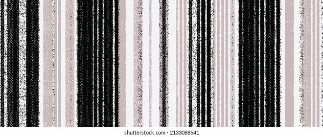 Japandi Earthy Neutral Colors Modern  Abstract Woven Linen Cloth Vector Seamless Repeat  Farmhouse Style Stripes Texture  Pattern Background. Line Striped Weave Fabric For Kitchen Towel, Tablecloth