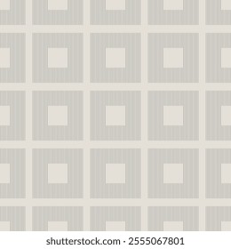 Japandi Linear Seamless Pattern with Minimalist Square and Line Motifs in Neutral Beige and Cream Vector Design for Textile Wallpaper and Digital Applications. 