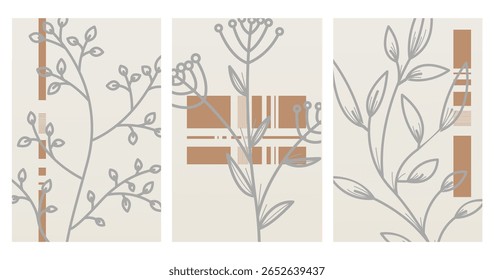 Japandi wall art design wall art with flower. Botaniical japandi wall decor