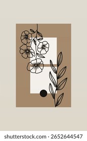 Japandi Wandkunst Design Wandkunst mit Blume. Botanisch japandi Wanddekor