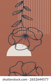 Japandi Wandkunst Design Wandkunst mit Blume. Botanisch japandi Wanddekor