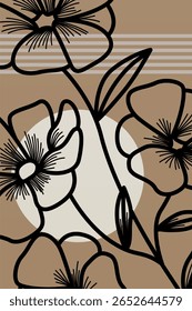 Japandi wall art design wall art with flower. Botaniical japandi wall decor
