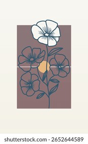 Japandi wall art design wall art with flower. Botaniical japandi wall decor