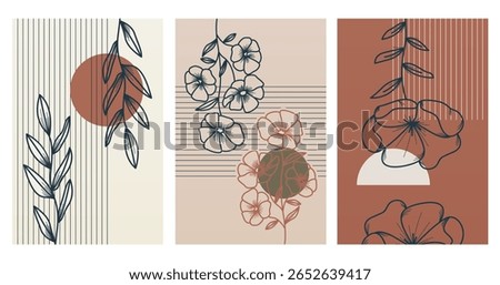 Japandi wall art design wall art with flower. Botaniical japandi wall decor