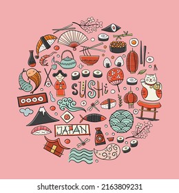 Japaneese Food and Traditions. Circle Frame for your design