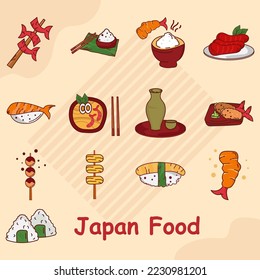Japanes Food item set. Japanes Food elements for typography, games, or web design. Vector illustration.