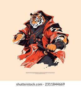 Japanes Tiger Samurai, Bushido Tiger, Tiger with Kimono, wall art abstrac art SSTKHome