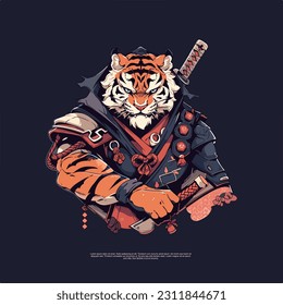 Japanes Tiger Samurai, Bushido Tiger, Tiger with Kimono, wall art abstrac art SSTKHome