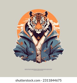 Japanes Tiger Samurai, Bushido Tiger, Tiger with Kimono, wall art abstrac art SSTKHome