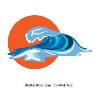 Japanes Tsunami Wave Flat Cartoon Style Stock Vector (Royalty Free ...