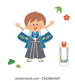 japanese 753 5 year old boy wearing kimono cute illustration