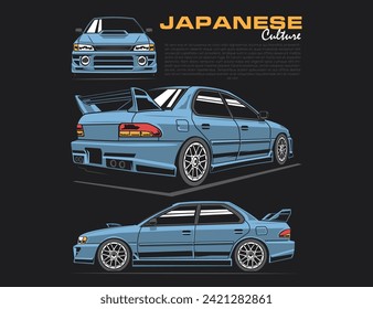 Japanese 90s car set illustration vector graphic design