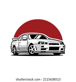 Japanese 90's sport car vector illustration in white background