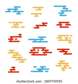 Japanese abstract clouds. Set of Oriental pattern elements. Isolated on a white background. Flat vector illustration.