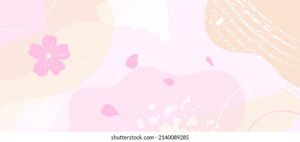 Japanese aesthetic background pattern. Tradition oriental design style banner card with geometric elements and abstract shapes. Cute pink floral design. 