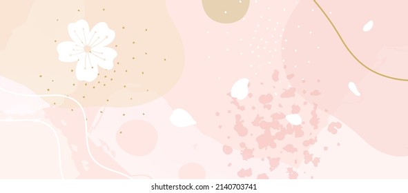 Japanese Aesthetic Background Pattern. Tradition Oriental Design Style Banner Card With Geometric Elements And Abstract Shapes. Pale Colors And Aesthetics. 