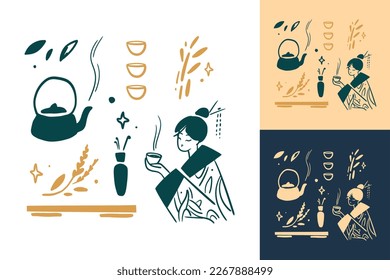 Japanese aesthetic. Geisha drinking tea