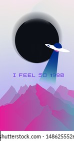 Japanese Aesthetic Vaporwave Print Template with Sun and Mountains: 90s 80s Retro Cartoon Style like in Synthwave/ Retrowave Video Arcade Games.