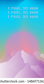 Japanese Aesthetic Vaporwave Print Template with Sun and Mountains: 90s 80s Retro Cartoon Style like in Synthwave/ Retrowave Video Arcade Games.