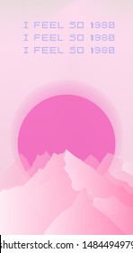 Japanese Aesthetic Vaporwave Retrowave Poster Template with Sun and Mountain: 90s 80s Retro Japan Anime Cartoon Kawaii Otaku Hipster Style for Cyberpunk Synthwave Electronic Music Party.