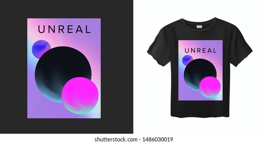 Japanese Aesthetic Vaporwave T-shirt Print Template with Planet Parade: 90s 80s Retro Japan Cartoon Kawaii Otaku Hipster Style, Synthwave/ Retrowave Neon Color Pastel Tones.