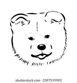 Japanese akita inu dog, vector outline illustration