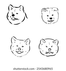 Japanese akita inu dog, vector outline illustration