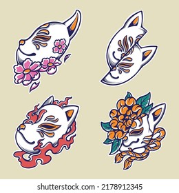 japanese anbu mask vector set 